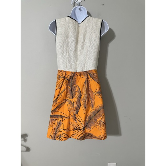 DELFINA BALDA Size S Tropical Leaf Dress Orange Waffle Knit Top Linen Resort USA - Picture 4 of 7